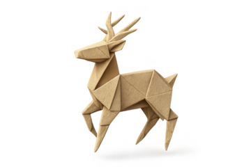 Elegant origami deer isolated on transparent background, geometric craft