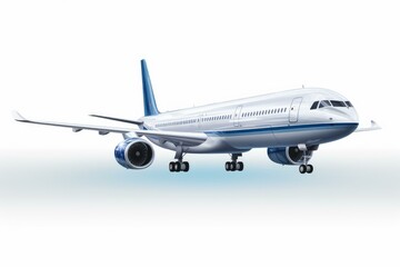 Obraz premium Sleek passenger jet showcasing aerodynamic design on a white background