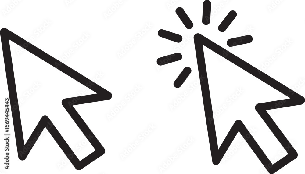 Poster two black computer cursor arrows one active and one inactive isolated on white background silhouette