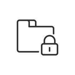 Folder with padlock, linear icon. Secure files and data protection. Line with editable stroke.