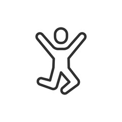 Jumping joyful person linear icon. happiness, celebration, or success. Editable stroke.