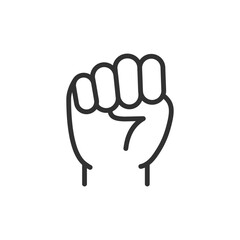Raised fist, linear icon. Power, protest, or determination symbol. Line with editable stroke.