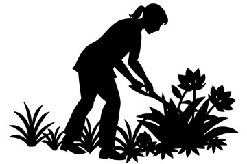 Vector art of silhouette of  Gardener Working in Flower Bed