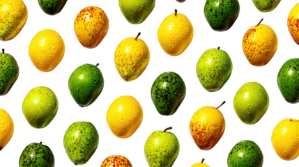 Assorted fruit in grid pattern, dark background, bright light