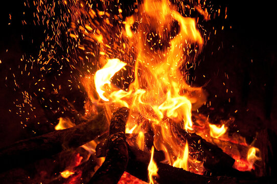 Camp fire with sparks