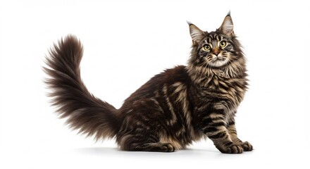 Obraz premium 凛として輝く猫 美しい毛並み 白い背景で際立つ. AI Generated