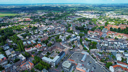 Aerial view around the old town of Viersen on a sunny spring morning