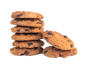 stack of chocolate chip cookies isolated on white