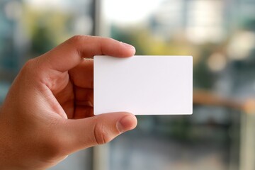 a person holding white blank card for mockup purpose; membership card, credit card, medical card.