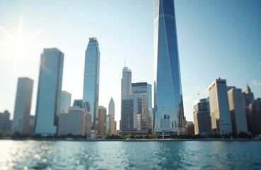 Fototapeta premium Skyscrapers and modern buildings in a city skyline with water in the foreground