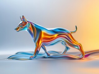 A vibrant, abstract rendering of a dog, featuring fluid, colorful shapes that blend into a smooth, artistic design.