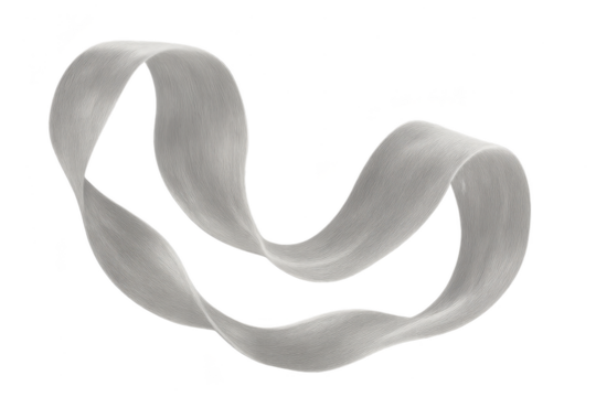Abstract gray ribbon, looped and swirling, isolated on transparent background