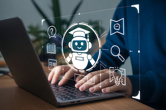 AI Powered Learning Experience Personalized Education with Virtual Assistant for Students on a Laptop Computer Interface