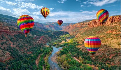 Fototapeta premium Colorful Hot Air Balloons Over Canyon Landscape
