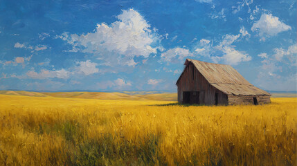 Obraz premium Rustic Barn in Golden Field