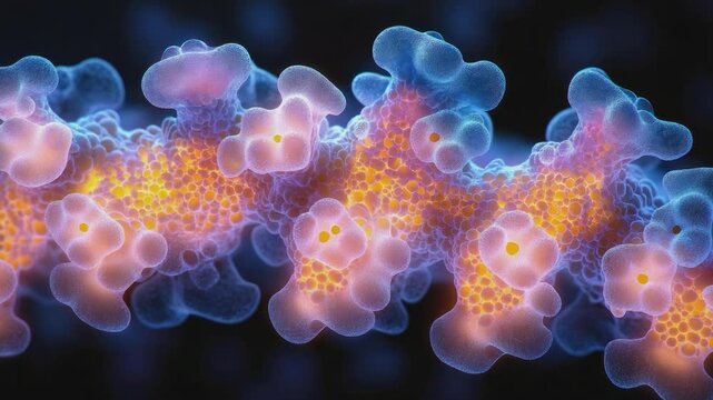 Abstract Cellular Structure: A mesmerizing microscopic view of intricate cellular structures, glowing with vibrant colors and showcasing the complex beauty of life at a cellular level.