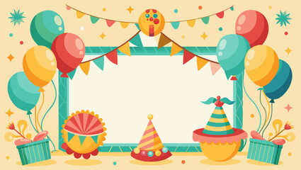 Festive birthday celebration background with balloons gifts and party hats