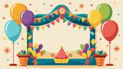 Obraz premium Festive birthday celebration frame with balloons and party decorations