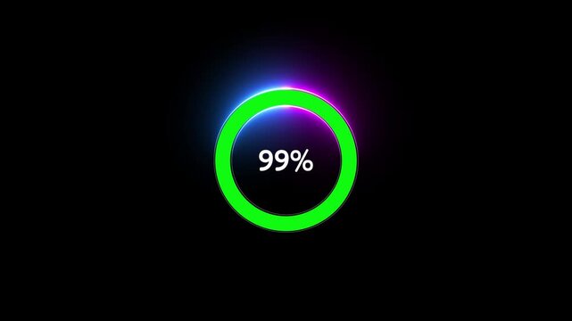 Neon glowing pie chart animated video with 90 percent element white background . Statistics Business and finance theme Visual Data Representation for Finance, Sales, Statistics, loading animation