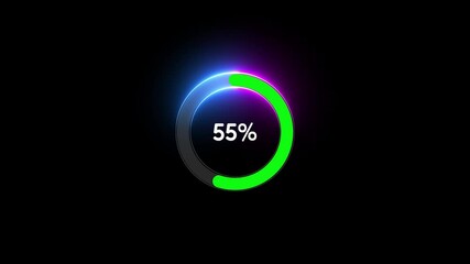 Neon glowing pie chart animated video with 90 percent element white background . Statistics Business and finance theme Visual Data Representation for Finance, Sales, Statistics, loading animation