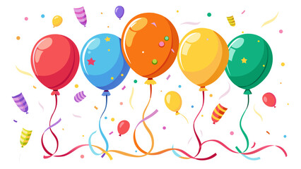 Colorful balloons and confetti floating in the air for a festive celebration