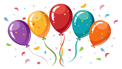 Brightly colored balloons floating with confetti for celebrations and parties