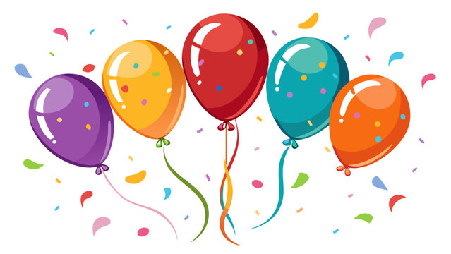 Brightly colored balloons floating with confetti for celebrations and parties