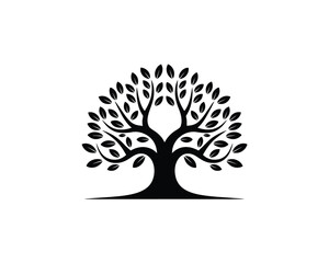 Obraz premium Minimalist Tree Silhouette – Black and White Decorative Vector Illustration