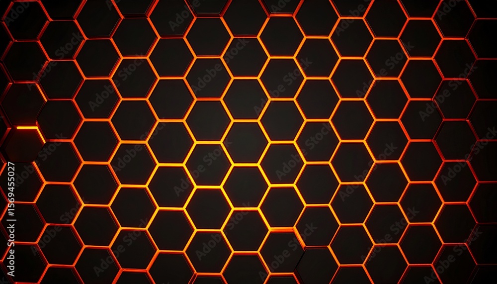 Poster dark honeycomb pattern with glowing orange edges abstract background design