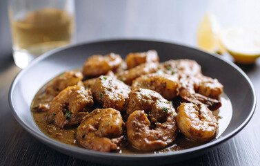 crevettes épicées, persil et citron
