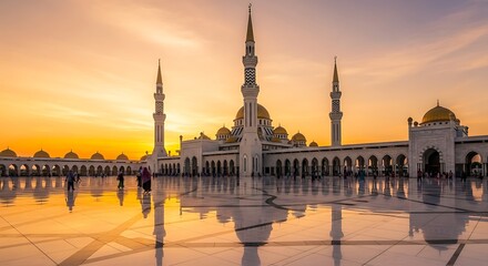 Magnificent Sunset View of a Grand Mosque with Reflections
