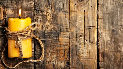 Candlelight on weathered wood surface exhibiting warmth and rustic charm atmosphere