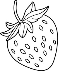 Vector illustration of a single strawberry. Hand-drawn outline doodle illustration of healthy berry, fresh raw strawberry isolated on white background for print, web, mobile, and infographics.