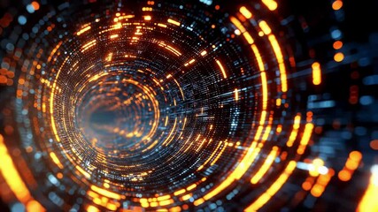 Rotating orange and blue digital tunnel with flowing data creates a futuristic technology background featuring light trails and code, ideal for big data and cyberspace projects - Powered by Adobe