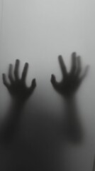 silhouette hands pressed against frosted glass dark spooky horror atmospheric