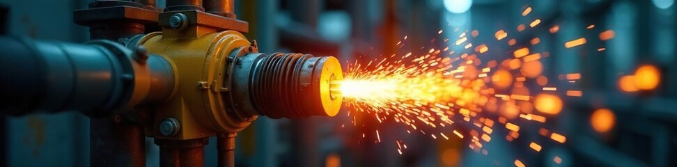 High-Voltage Electrical Equipment Sparking in Thermal Power Plant A Close-Up Revealing the Industrys Inherent Dangers and the Crucial Need for Safety Precautions.