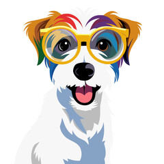 Obraz premium Adorable dog wearing glasses in a modern colorful vector illustration style, transparent background