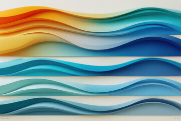 Obraz premium Abstract layered wavy paper art in shades of blue orange and yellow design
