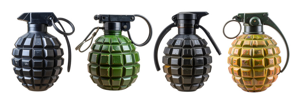 Collection of Photorealistic fragmentation grenade on a transparent background, showcasing its destructive potential