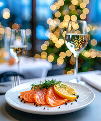 gravlax de saumon sur assiette festive