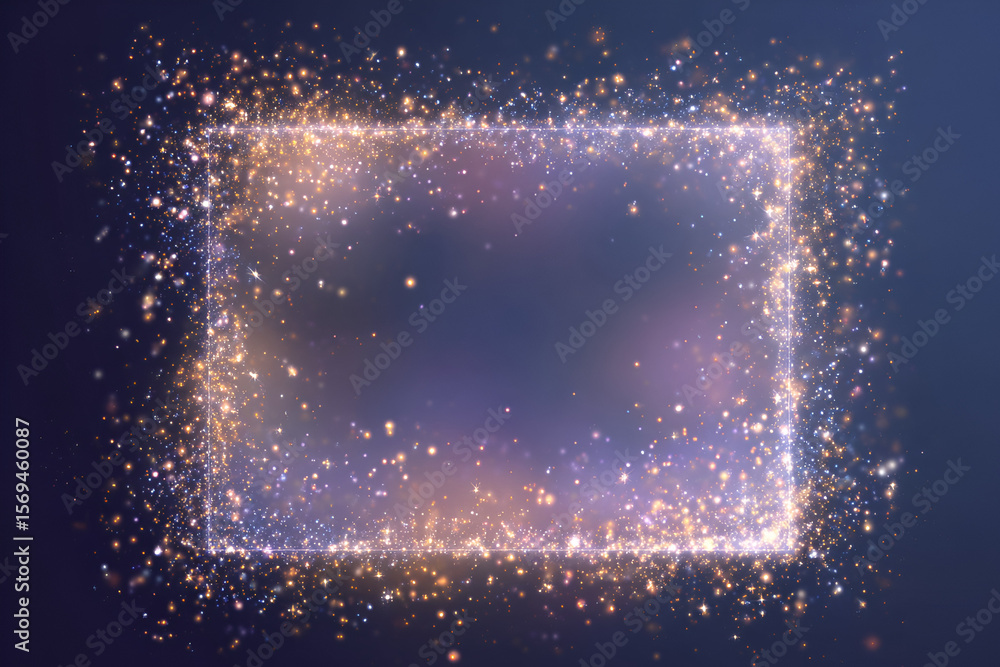 Poster glowing particle frame on transparent background with sparkly effect