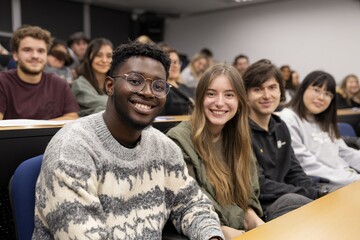 Fototapeta premium diverse students learning together in university classroom lecture hall education