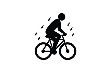 Obraz premium Silhouette of Cyclist Riding Bike in Rain on White Background