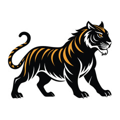 Obraz premium Walking Tiger Silhouette Vector – Fierce Jungle Animal in Motion