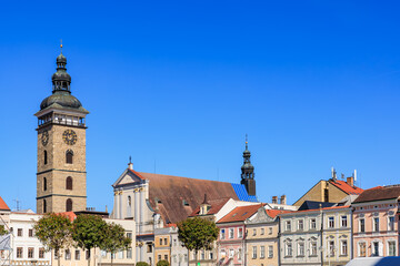 Historic architecture and churches in ceske budejovice with clear sky