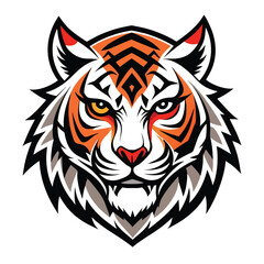 Fototapeta premium Tribal Tiger Head Vector – Sharp Line Art with Symmetrical Design