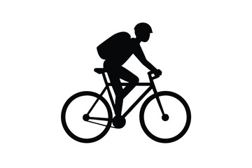 Silhouette of a cyclist with helmet and backpack on bicycle