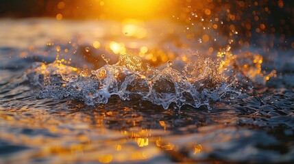 Rain Water Drops Splashing on Calm Water Surface Creating Ripples