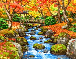 川　紅葉　石