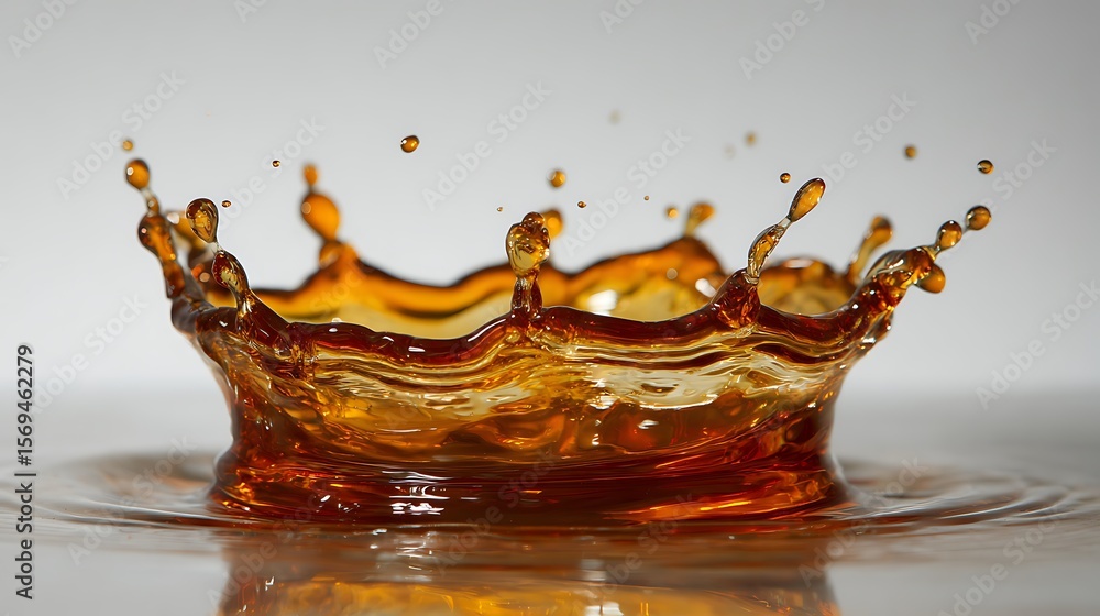Poster liquid splashing creating a crown shape with droplets